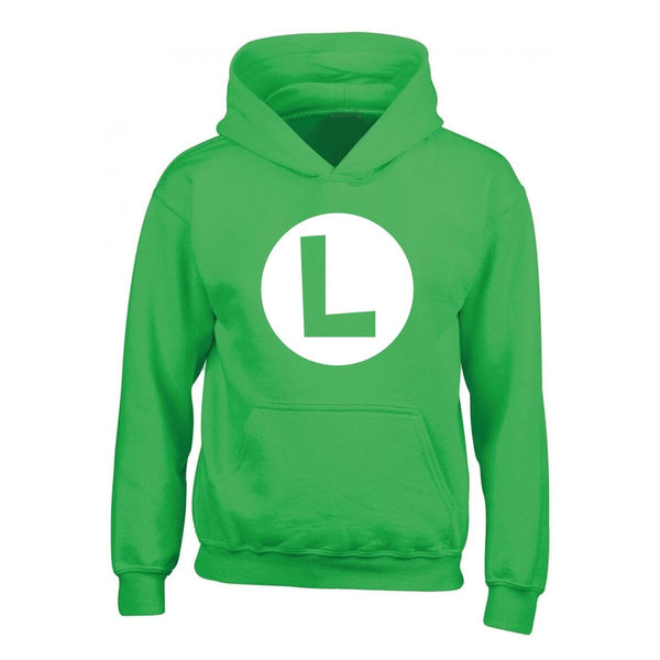 Unisex Hoodie Super Mario Luigi Badge Green
