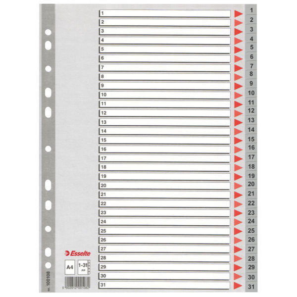 Seperators Esselte 1-31 Numbered Grey A4 31 Sheets (10Units)