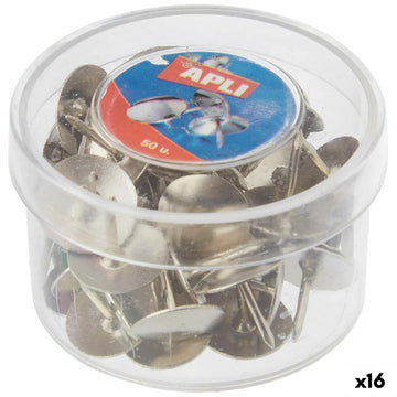 Drawing pins Apli Silver nickel 50 Pieces (16 Units)