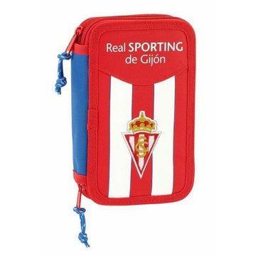 Double Pencil Case Real Sporting de Gijón White Red 12.5 x 19.5 x 4 cm (28 Pieces)