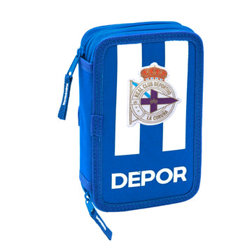 Double Pencil Case R. C. Deportivo de La Coruña Blue White 12.5 x 19.5 x 4 cm