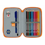 Double Pencil Case Valencia Basket M854 Blue Orange 12.5 x 19.5 x 4 cm (28 Pieces)
