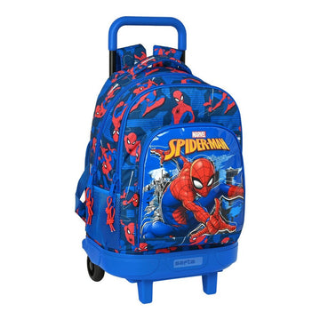 School Rucksack with Wheels Spiderman Great power Red Blue (33 x 45 x 22 cm)