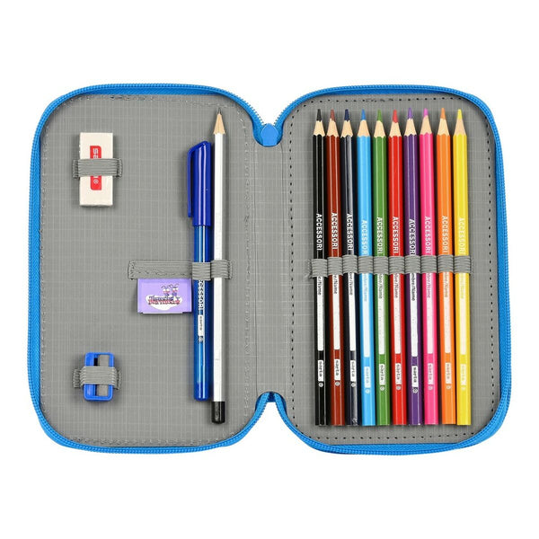 Double Pencil Case El Hormiguero Blue 12.5 x 19.5 x 4 cm (28 Pieces)