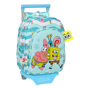 3D School Bag with Wheels Spongebob Stay positive Blue White 26 x 34 x 11 cm