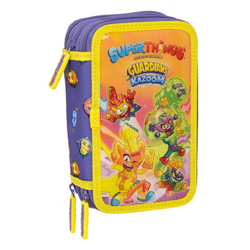 Triple Pencil Case SuperThings Guardians of Kazoom Purple Yellow (36 Pieces)