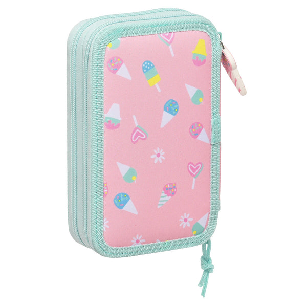 Double Pencil Case Peppa Pig Ice cream Pink Mint 12.5 x 19.5 x 4 cm (28 Pieces)