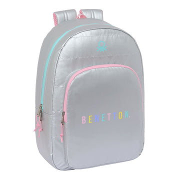 School Bag Benetton Silver Padded Silver 30 x 46 x 14 cm