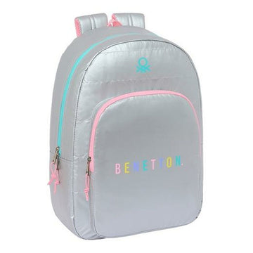 School Bag Benetton Silver 30 x 14 x 46 cm Padded