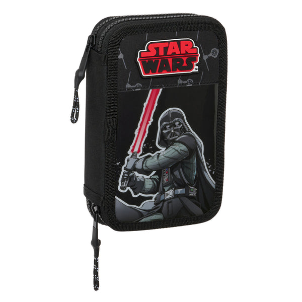 Double Pencil Case Star Wars The fighter Black 12.5 x 19.5 x 4 cm (28 Pieces)