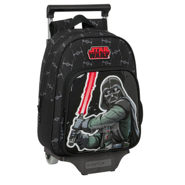 School Rucksack with Wheels Star Wars The fighter Black 27 x 33 x 10 cm