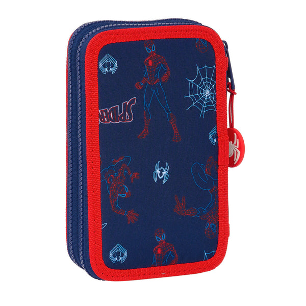 Double Pencil Case Spider-Man Neon Navy Blue 12.5 x 19.5 x 4 cm (28 Pieces)