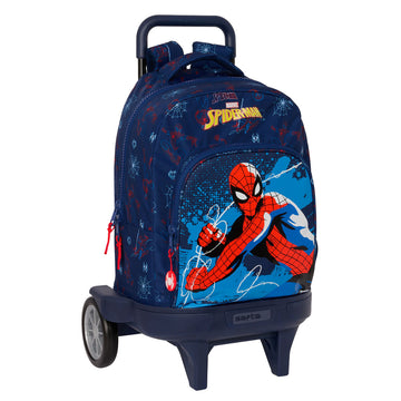 School Rucksack with Wheels Spider-Man Neon Navy Blue 33 x 45 x 22 cm