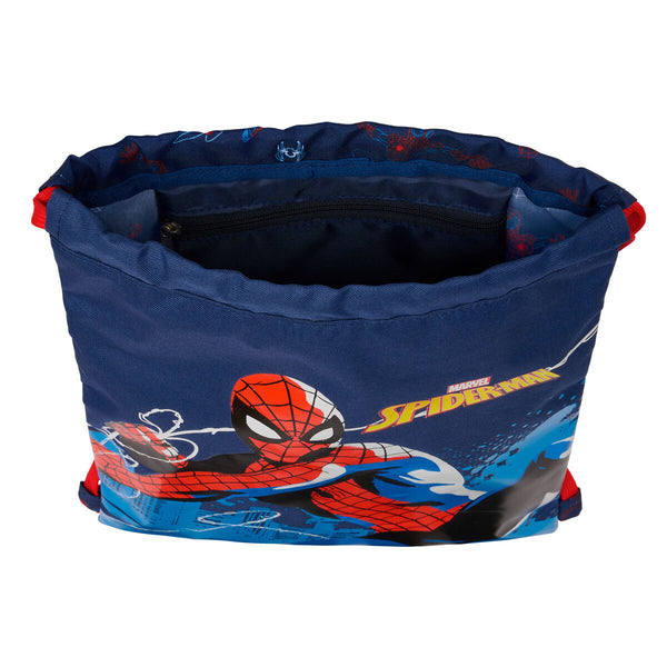 Backpack with Strings Spider-Man Neon Navy Blue 26 x 34 x 1 cm