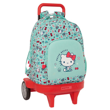 School Rucksack with Wheels Hello Kitty Sea lovers Turquoise 33 X 45 X 22 cm