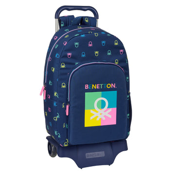 School Rucksack with Wheels Benetton Cool Navy Blue 30 x 46 x 14 cm