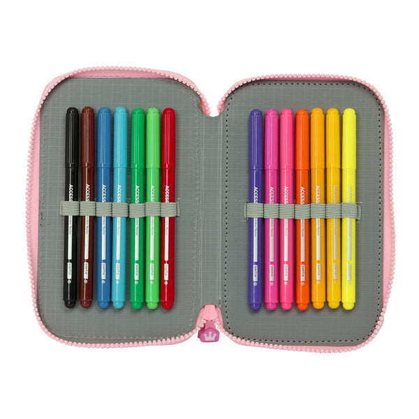 Double Pencil Case Glow Lab Sweet home Pink 12.5 x 19.5 x 4 cm (28 Pieces)