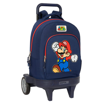 School Rucksack with Wheels Super Mario World Navy Blue 33 x 45 x 22 cm