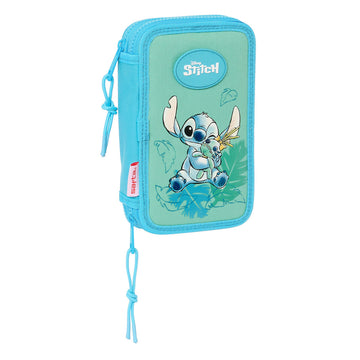 Double Pencil Case Lilo & Stitch Aloha Turquoise 12.5 x 19.5 x 4 cm 28 Pieces