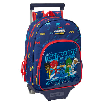 School Rucksack with Wheels PJ Masks Ready Navy Blue 26 x 34 x 11 cm