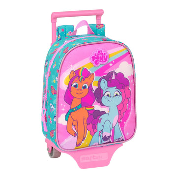 School Rucksack with Wheels My Little Pony Magic Pink Turquoise 22 x 27 x 10 cm