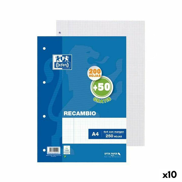 Grid sheets Oxford White A4 250 Sheets Replacement (10 Units)