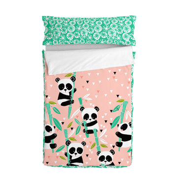 Quilted Zipper Bedding HappyFriday Moshi Moshi Panda Garden Pink 105 x 200 cm