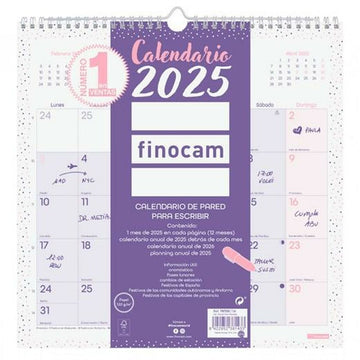 Wall calendar Finocam CHIC Purple Paper 2025 30 x 30 cm