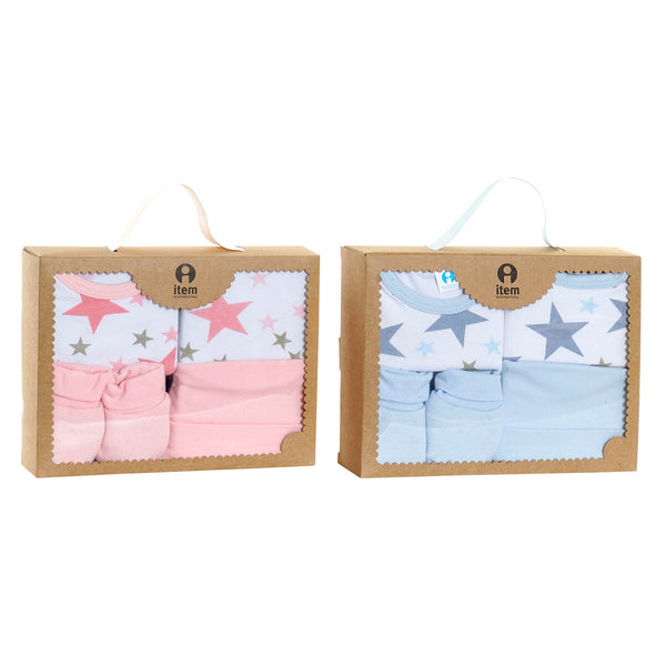 Set of clothes DKD Home Decor Blue Pink 0-6 Months Cotton Stars (2 Units)