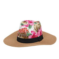 Wide-brimmed Straw Hat Flowers Pink