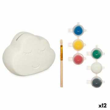 Paint Your Own Money Box White 12,3 x 9,4 x 9 cm Clouds (12 Units)