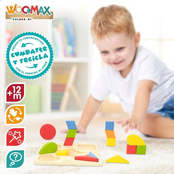 Child's Wooden Puzzle Woomax Shapes + 12 Months 16 Pieces (6 Units)